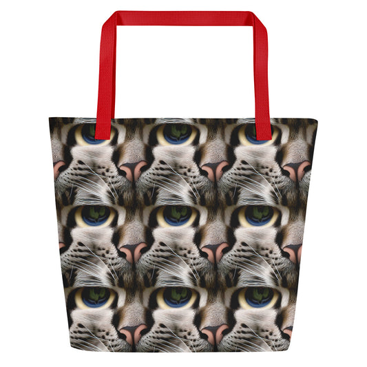 Large Tote Bag w/ Pocket - Feline Mirage