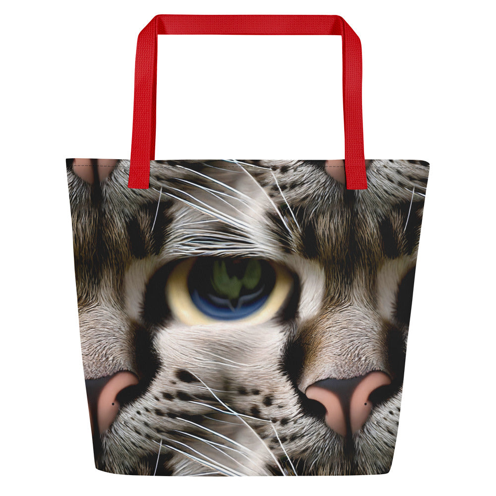Large Tote Bag w/ Pocket - Feline Mirage