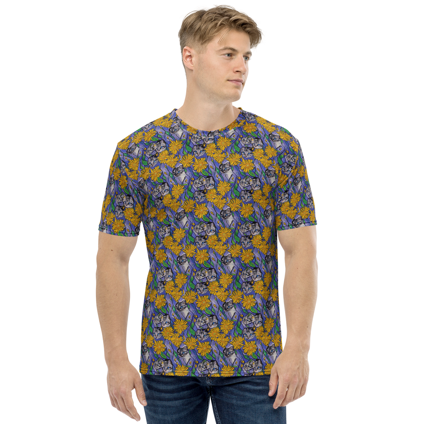 Men's Crew Neck T-Shirt - Feline Flora