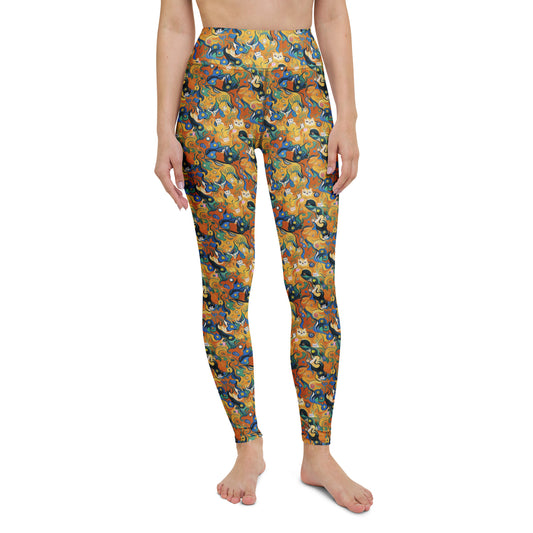 Yoga Leggings - Whimsical Feline Dance