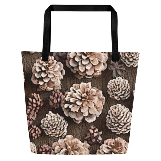 Large Tote Bag w/ Pocket - Pine Cone Reverie