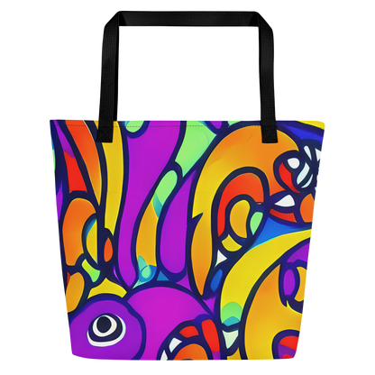 Large Tote Bag w/ Pocket - Kaleido Fish