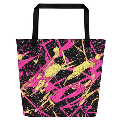 Large Tote Bag w/ Pocket - Galaxy Graffiti