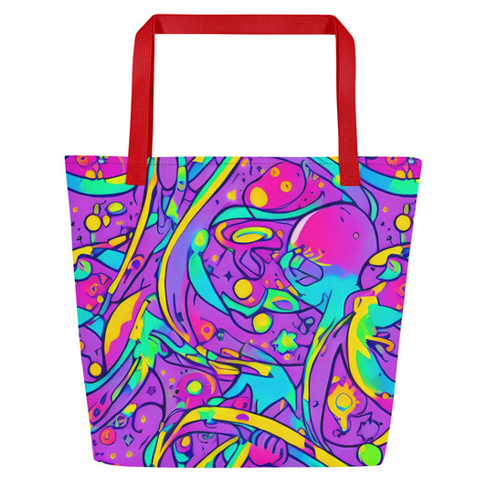 Large Tote Bag w/ Pocket - Neon Galaxy Whirl