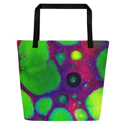 Large Tote Bag w/ Pocket - Acid Raindrops