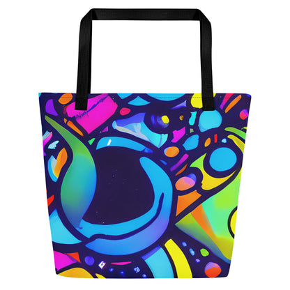 Large Tote Bag w/ Pocket - Neon Graffscape