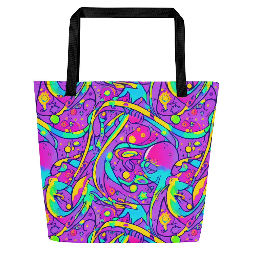 Large Tote Bag w/ Pocket - Neon Galaxy Whirl