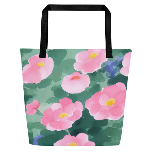 Large Tote Bag w/ Pocket - Pink Blossom Serenade