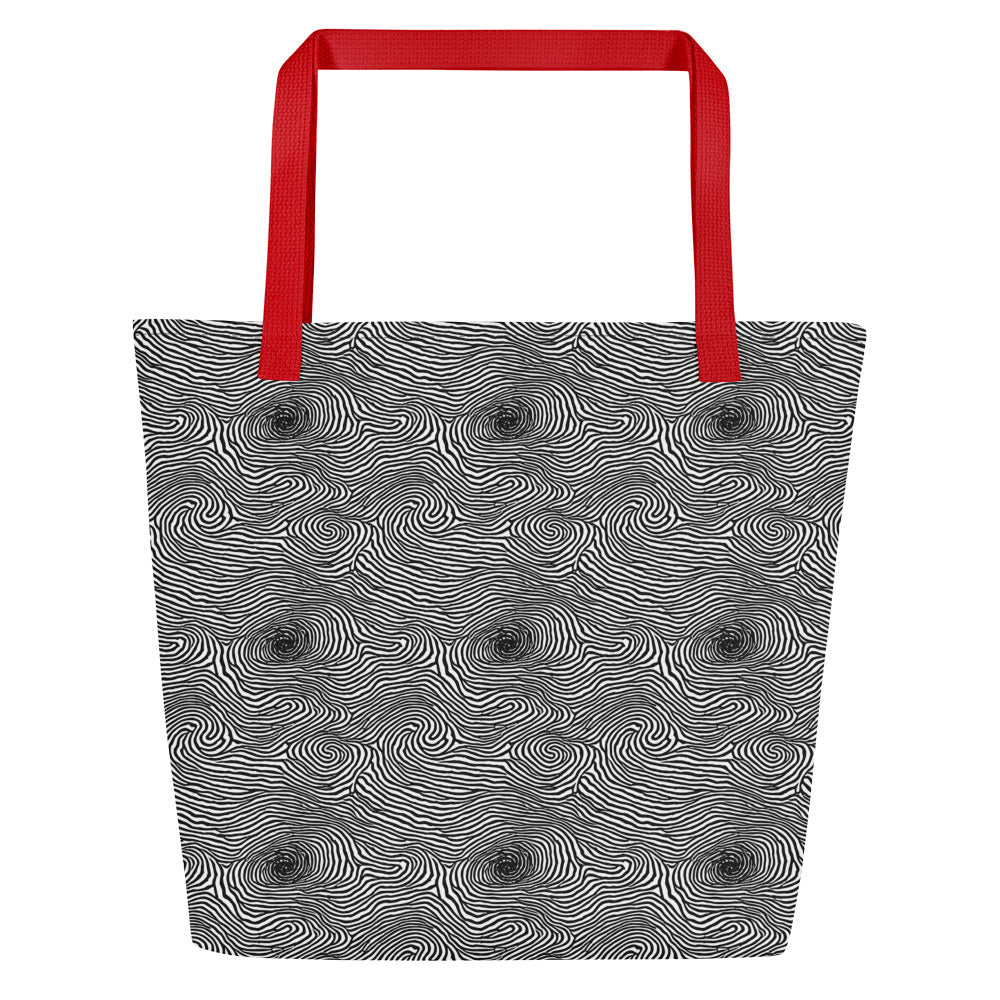 Large Tote Bag w/ Pocket - Black And White Rhapsody