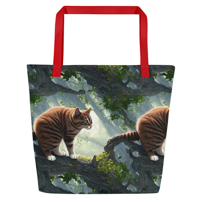 Large Tote Bag w/ Pocket - Whiskered Enigma