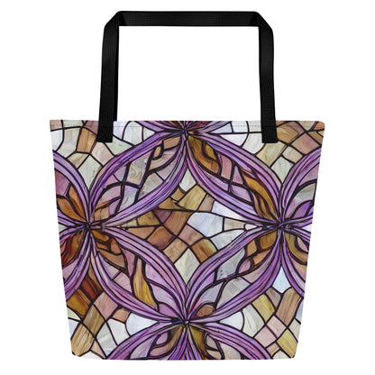 Large Tote Bag w/ Pocket - Stained Glass Whirl