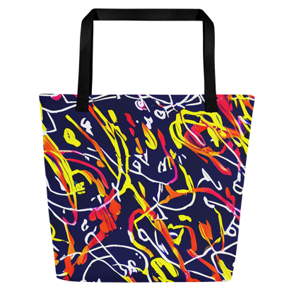 Large Tote Bag w/ Pocket - Neon Currents