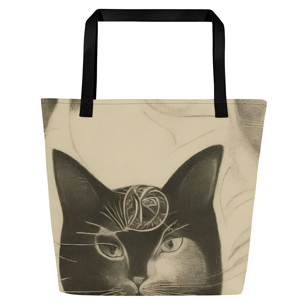Large Tote Bag w/ Pocket - Feline Symphony