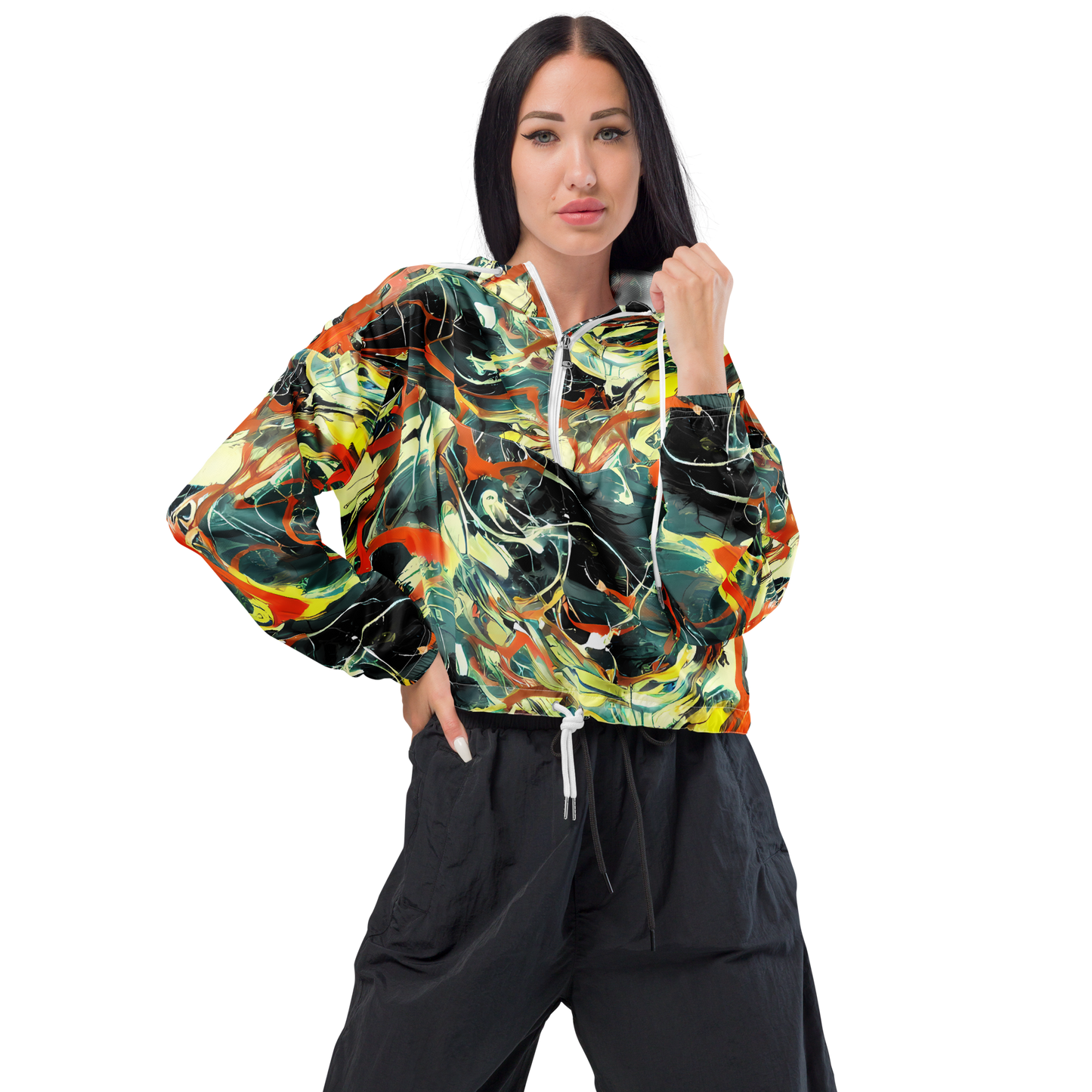 Women's Cropped Windbreaker - Fluid Firestorm