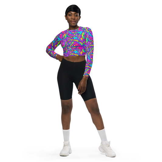 Long Sleeve Crop Top - Neon Galaxy Whirl