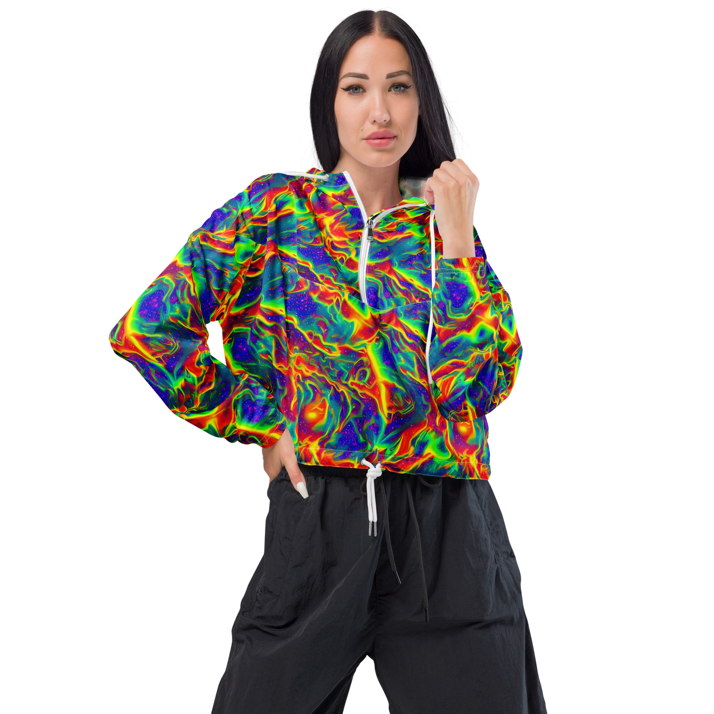 Women's Cropped Windbreaker - Nebula Symphony