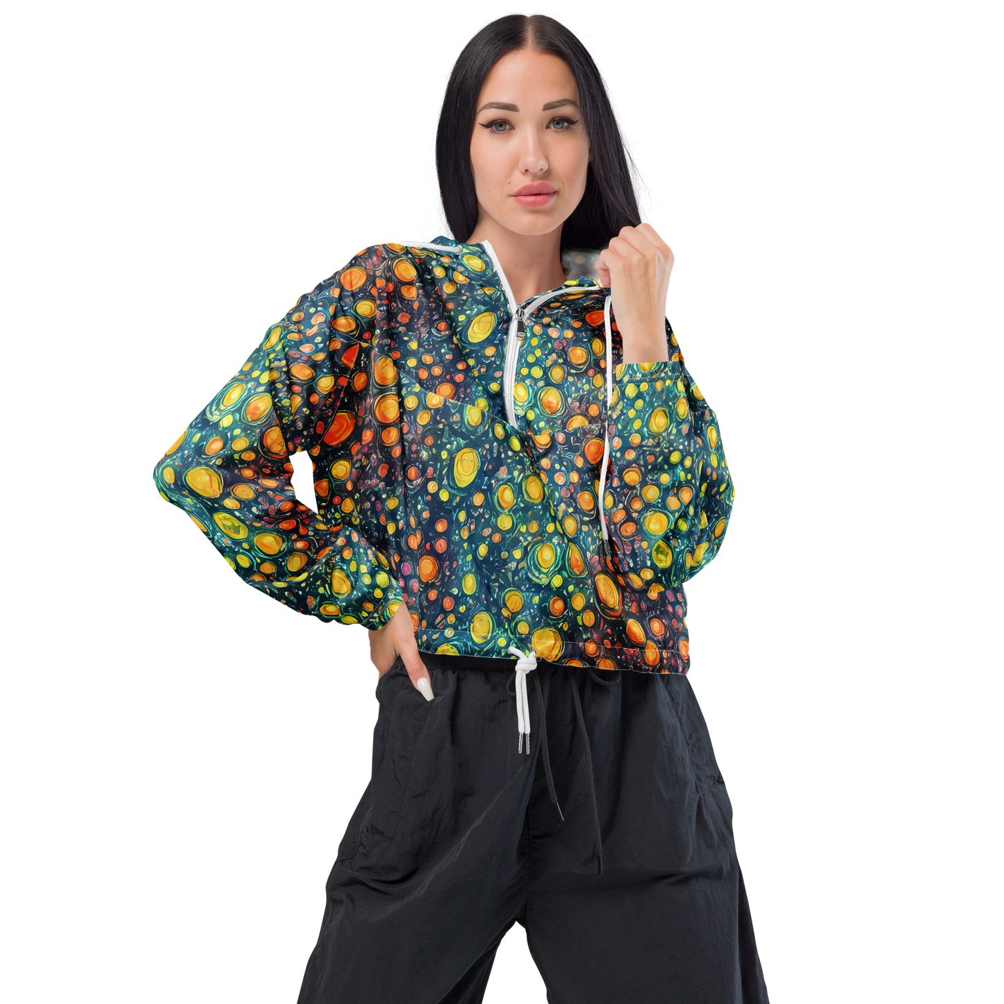 Women's Cropped Windbreaker - Starry Orbits