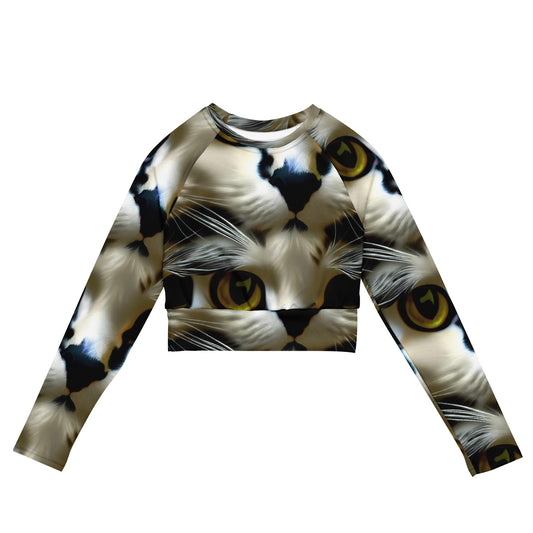 Long Sleeve Crop Top - Feline Fancy