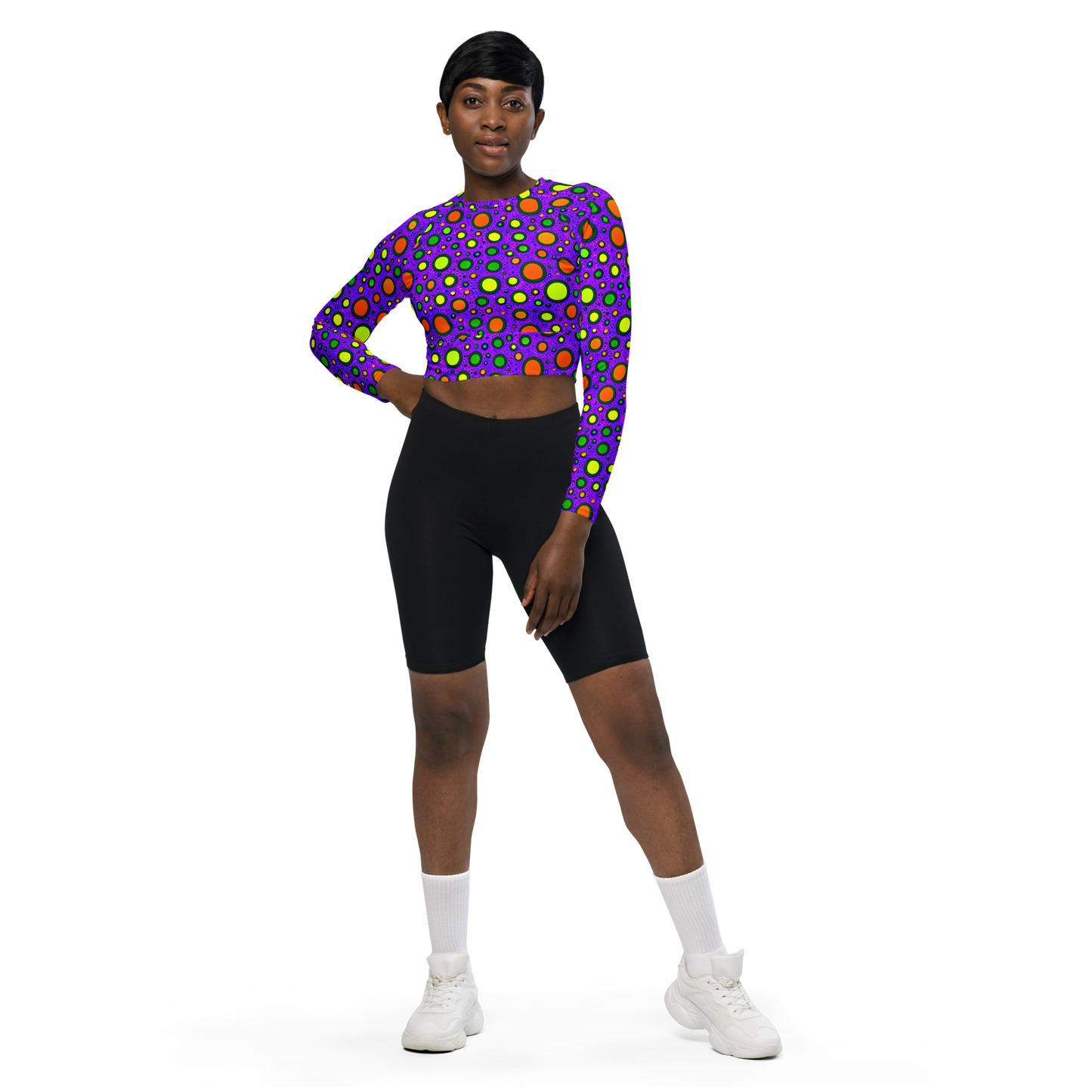 Long Sleeve Crop Top - Luminous Bubbles