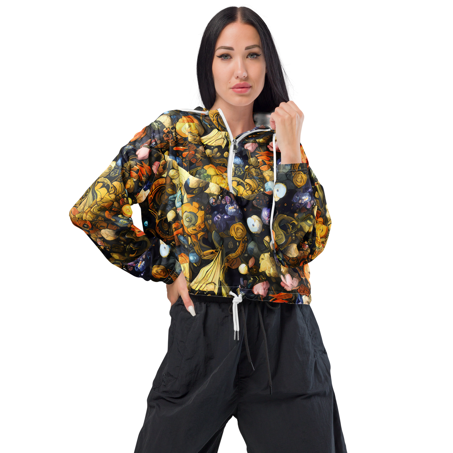 Women's Cropped Windbreaker - Baroque Blossom