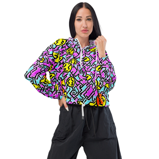 Women's Cropped Windbreaker - Punk Doodles