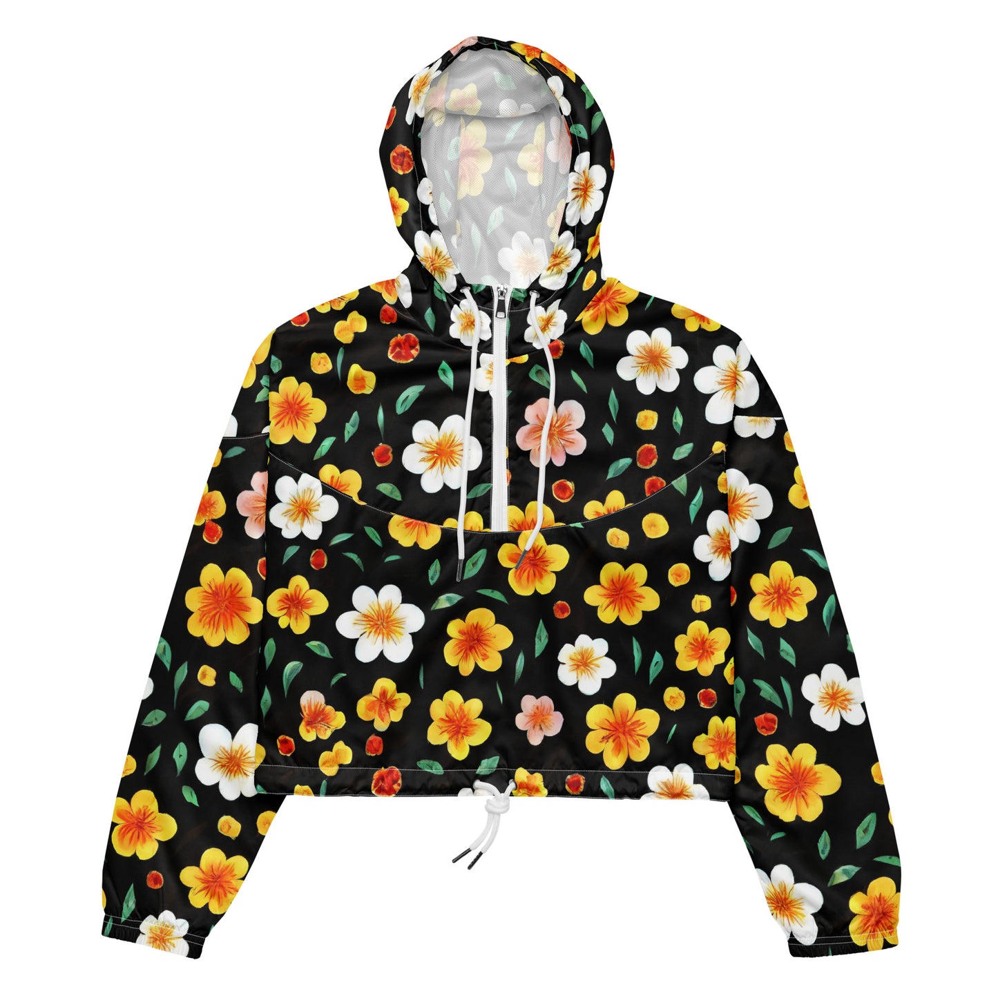 Women's Cropped Windbreaker - Sunlit Blossoms