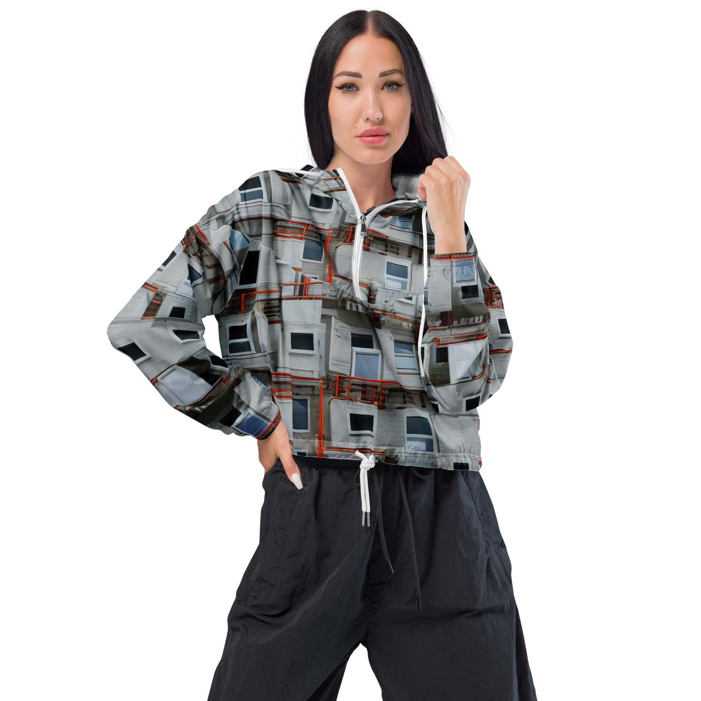 Women's Cropped Windbreaker - Industrial Reverie