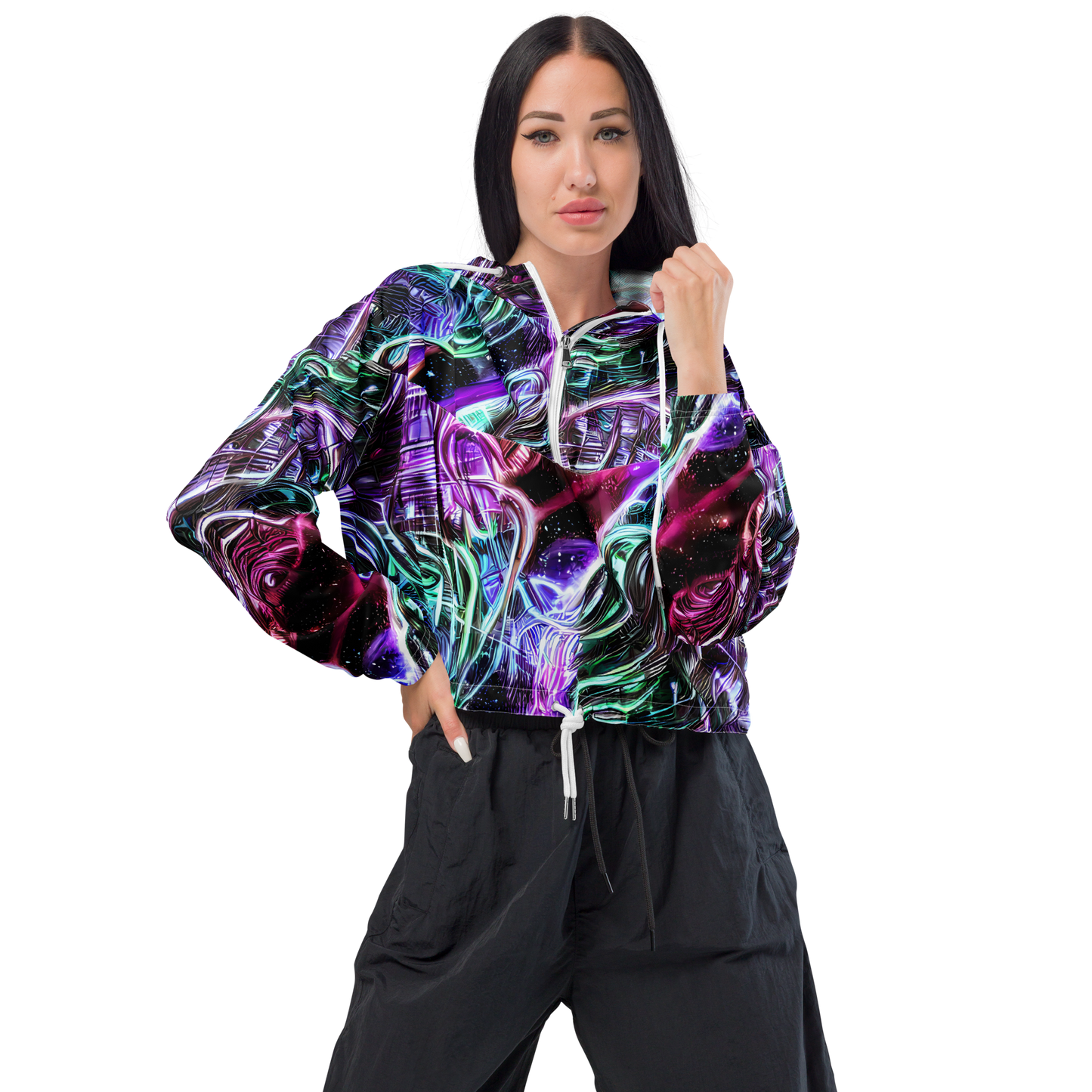 Women's Cropped Windbreaker - Nebula Fusions