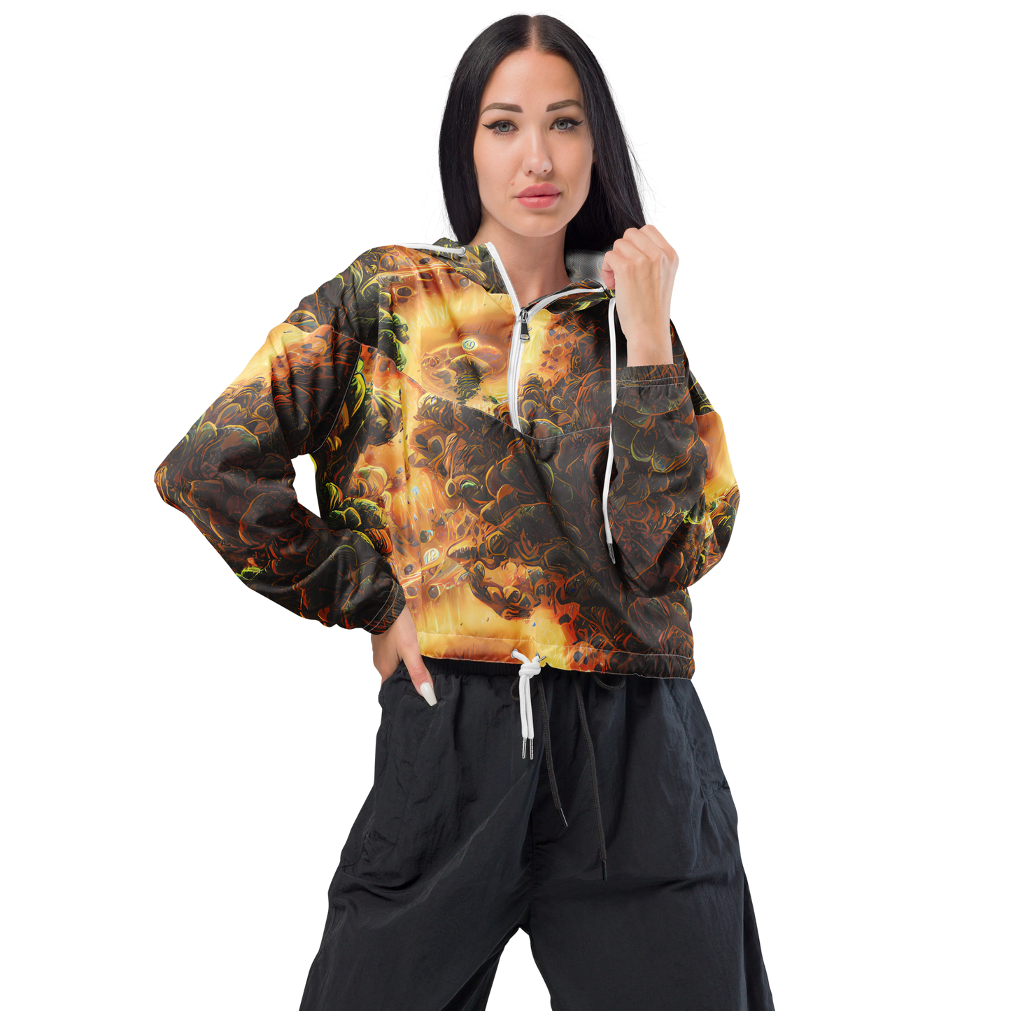 Women's Cropped Windbreaker - Volcanic Cascade