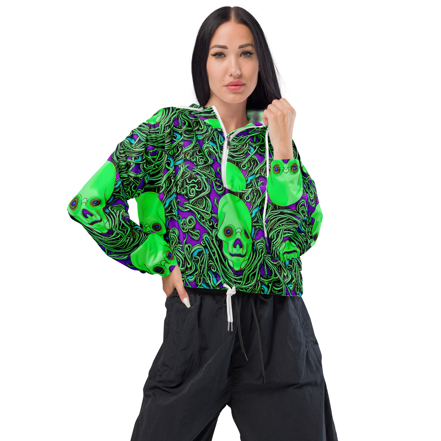 Women's Cropped Windbreaker - Ghostly Labyrinth