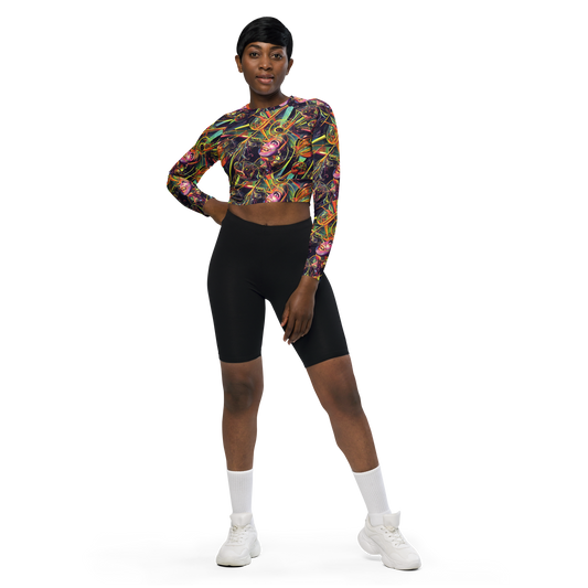 Long Sleeve Crop Top - Psychedelic Deep Space