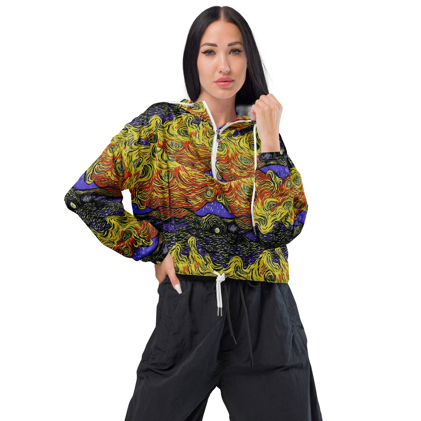 Women's Cropped Windbreaker - Dancing Solar Flare