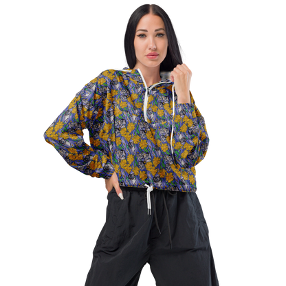 Women's Cropped Windbreaker - Feline Flora