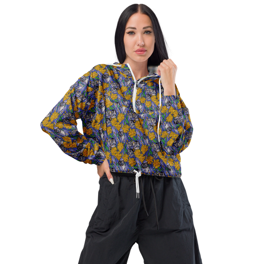 Women's Cropped Windbreaker - Feline Flora
