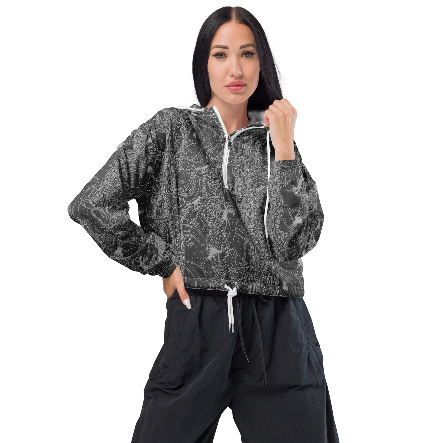 Women's Cropped Windbreaker - Nebula Wanderers