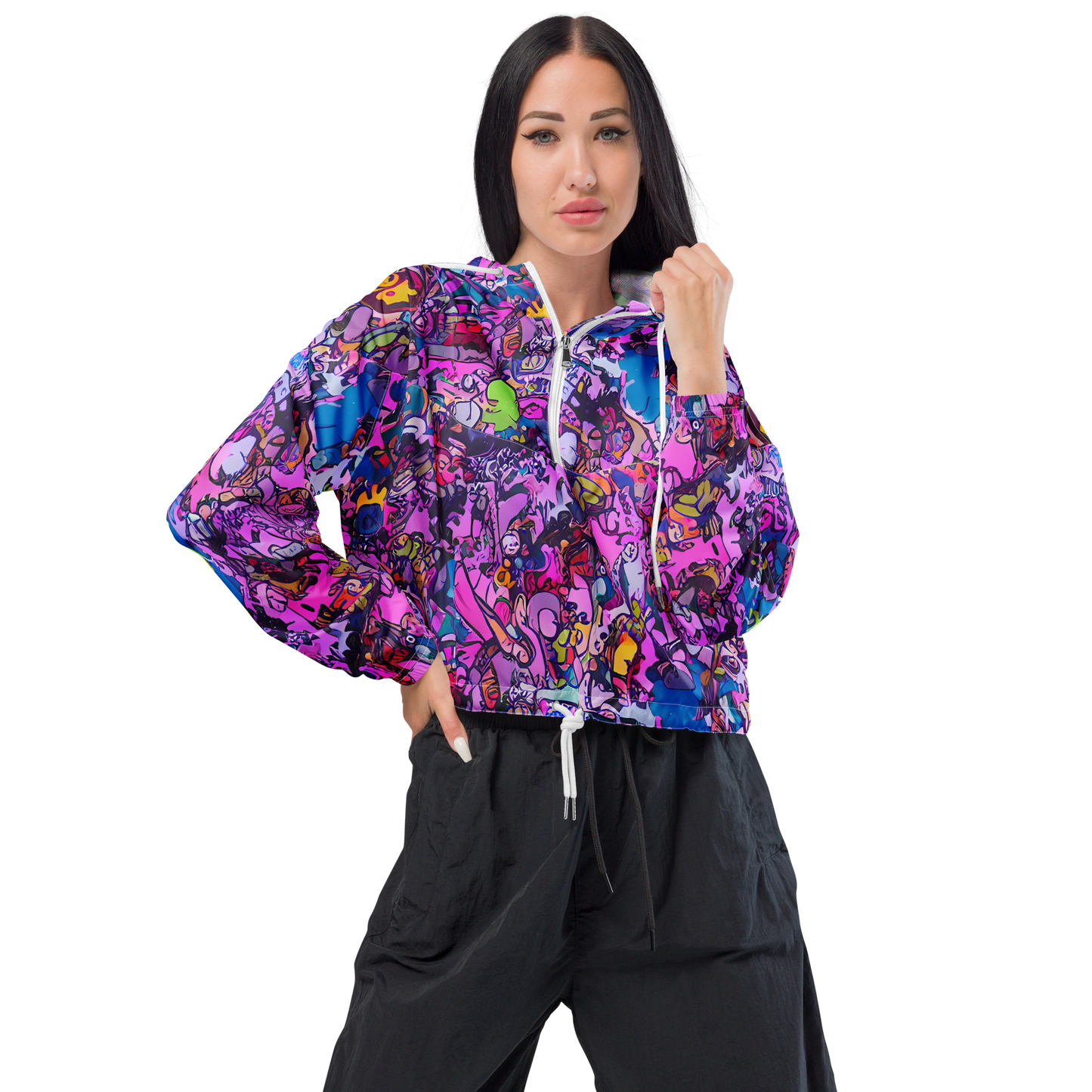 Women's Cropped Windbreaker - Chromatic Frenzy