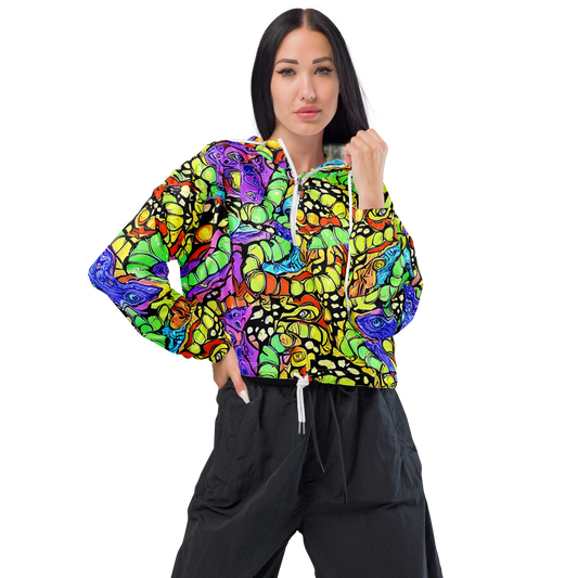 Women's Cropped Windbreaker - Frostwork Fantasy