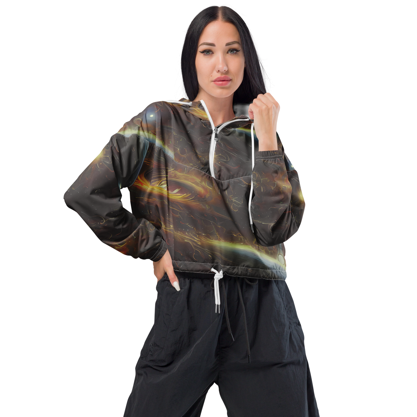 Women's Cropped Windbreaker - Quantum Illusions