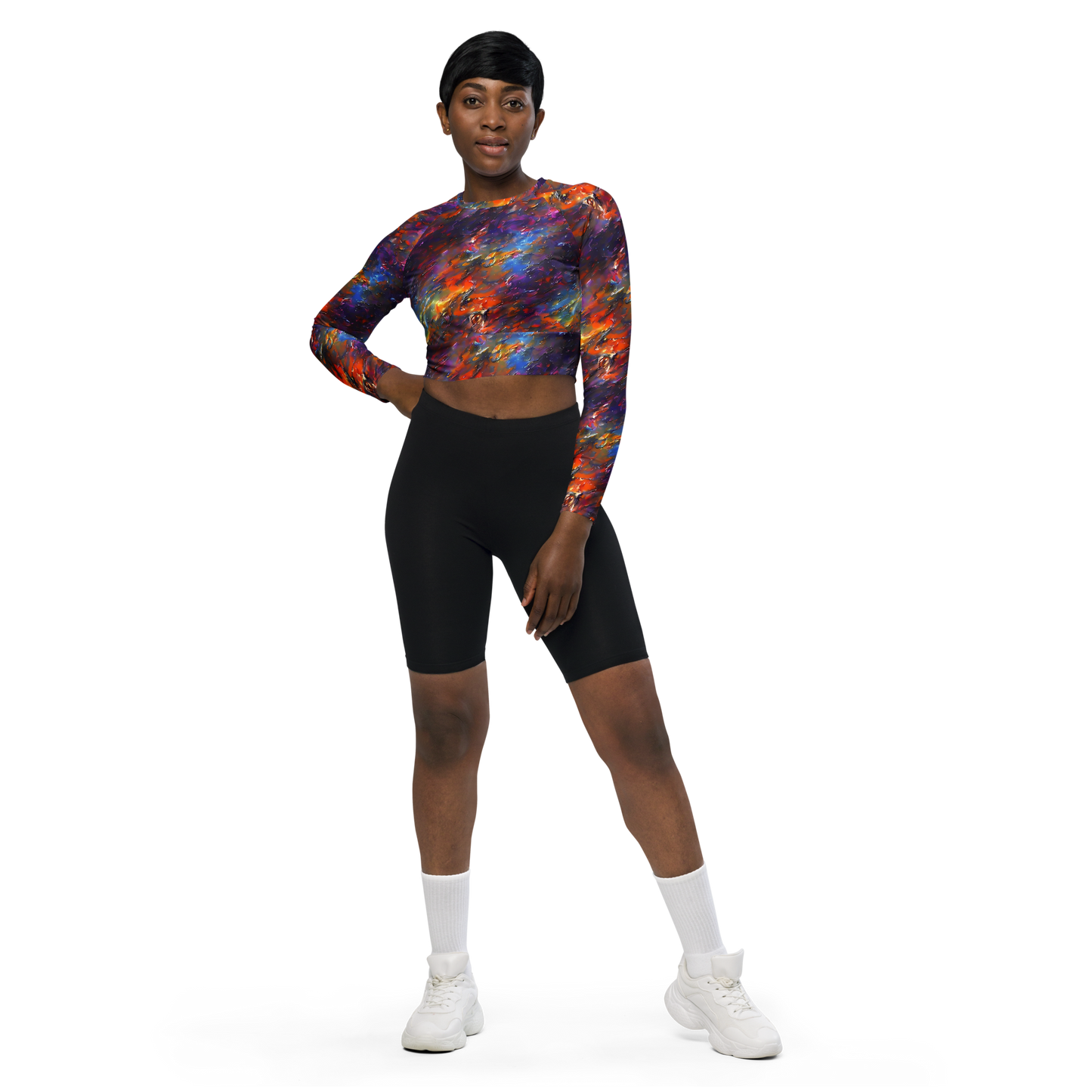 Long Sleeve Crop Top - Auroral Ripples