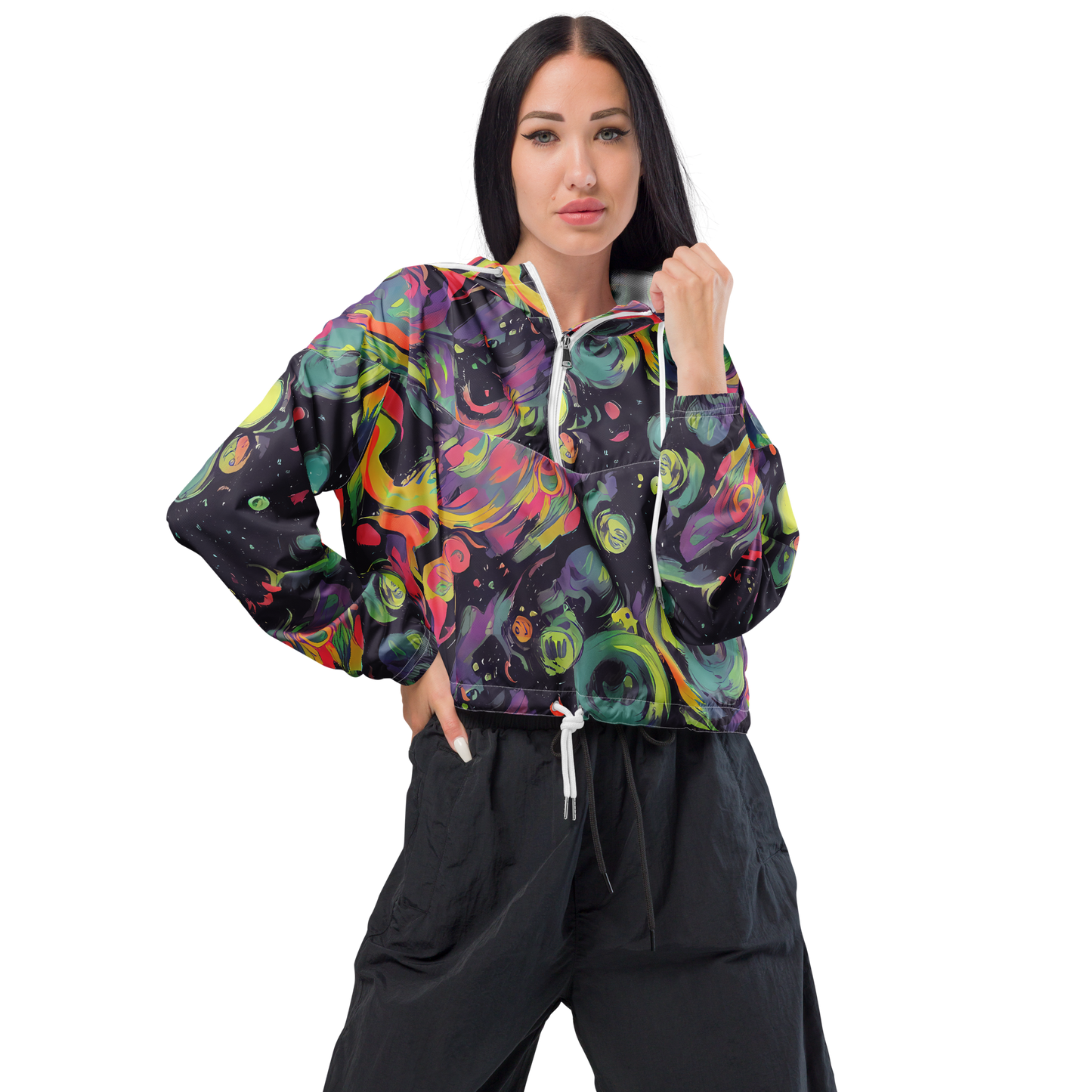 Women's Cropped Windbreaker - Psychedelic Drift