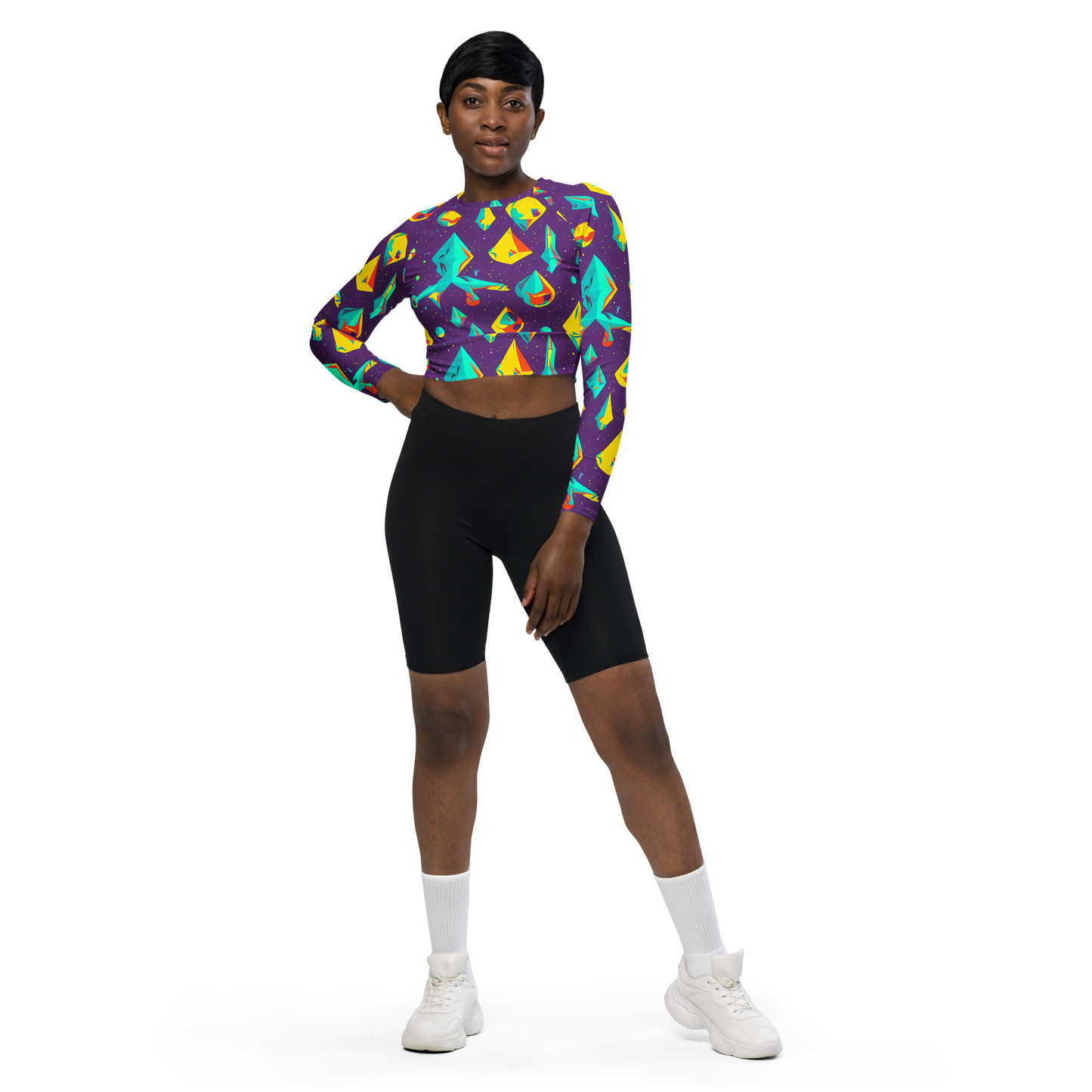 Long Sleeve Crop Top - Cascading Prism