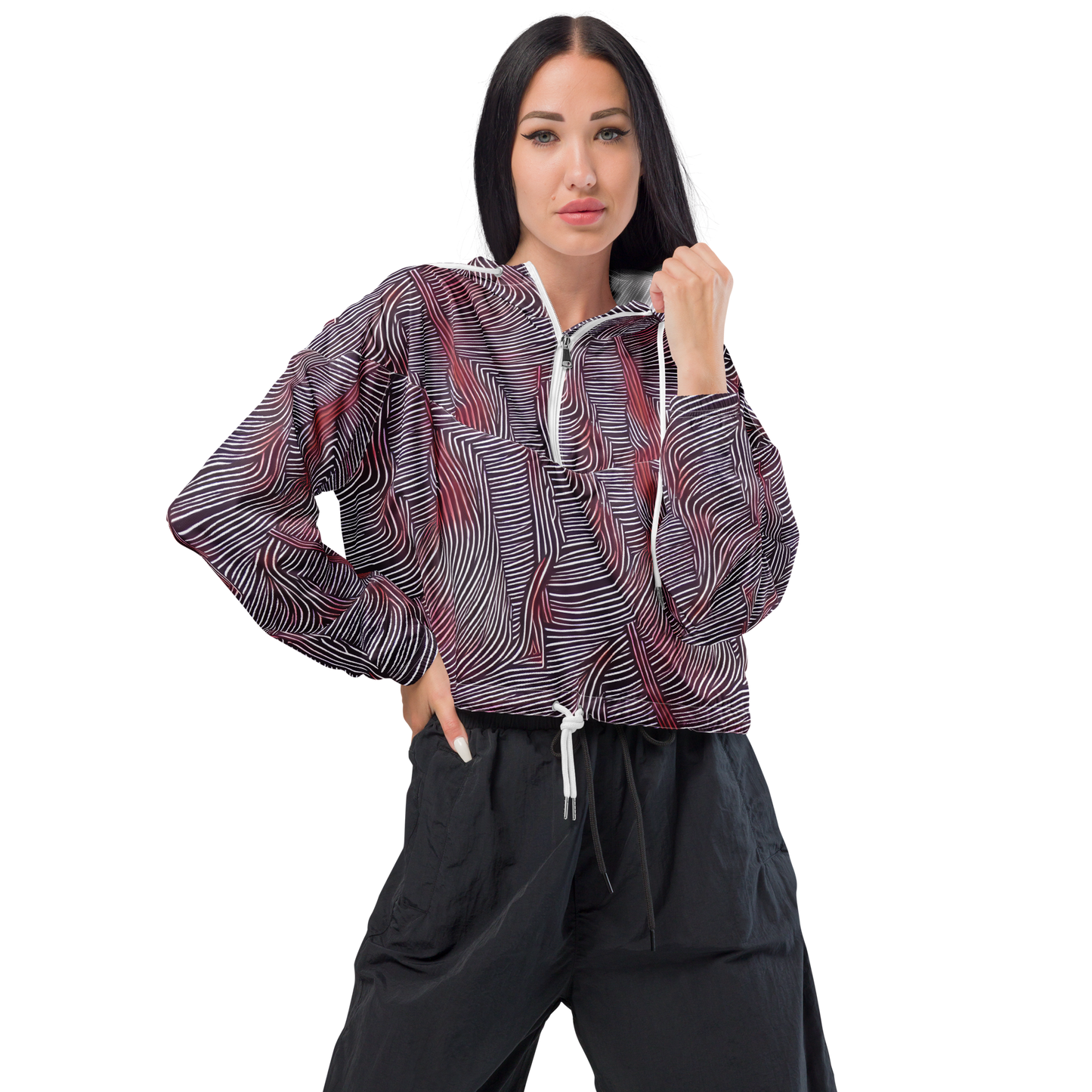 Women's Cropped Windbreaker - Nebula Waves