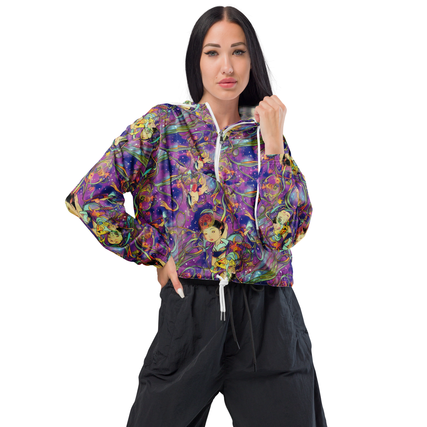 Women's Cropped Windbreaker - Spiral of Stardust