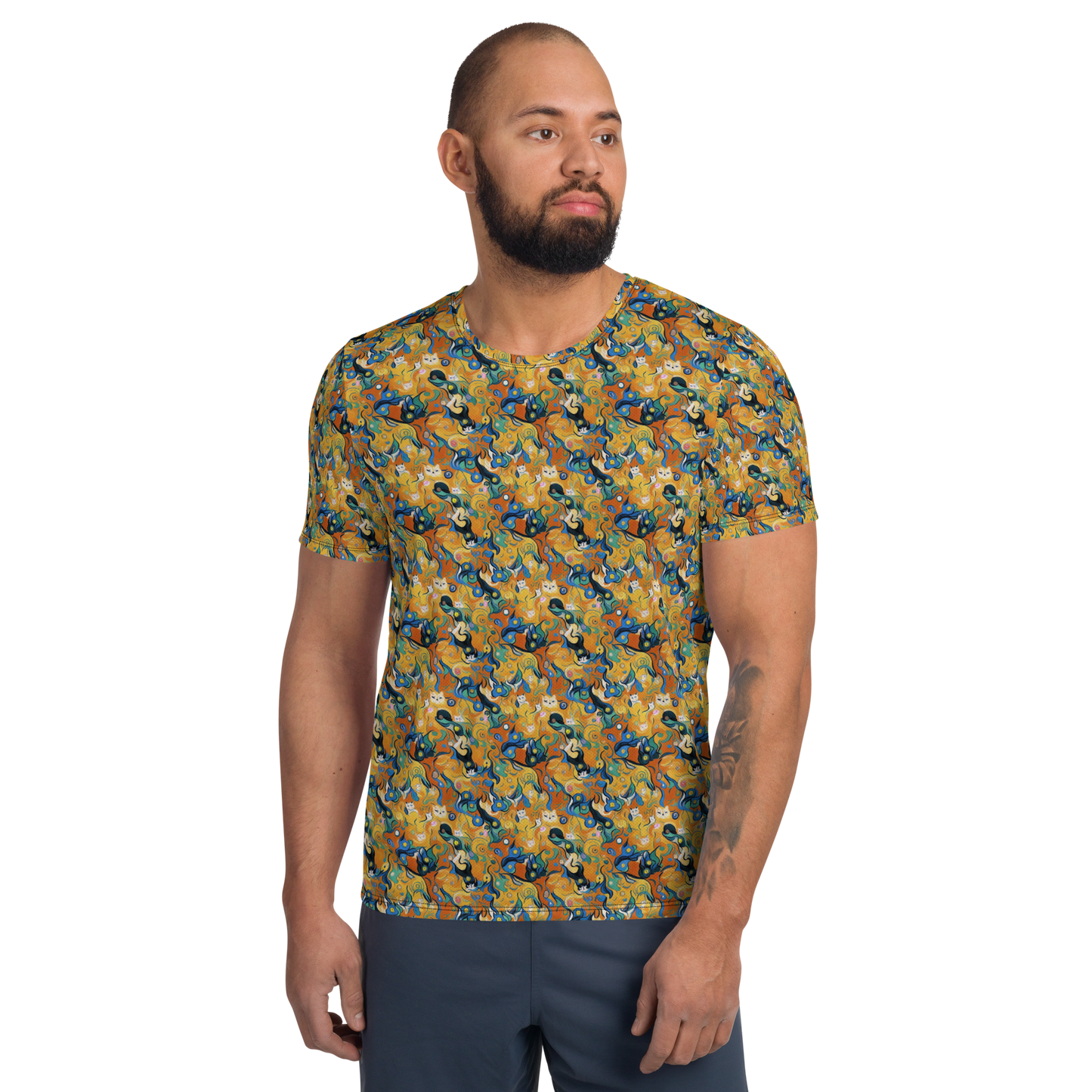 Men's Athletic T-Shirt - Whimsical Feline Dance