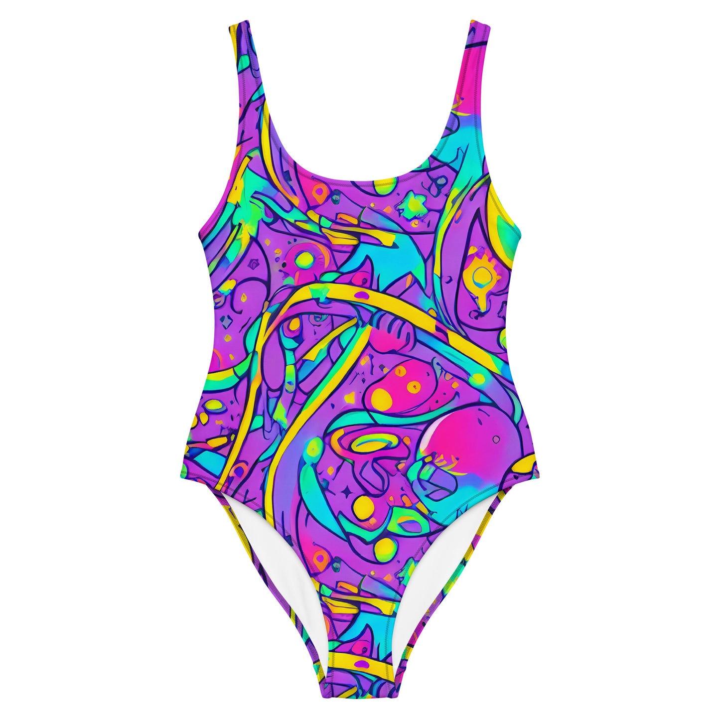 One-Piece Swimsuit - Neon Galaxy Whirl