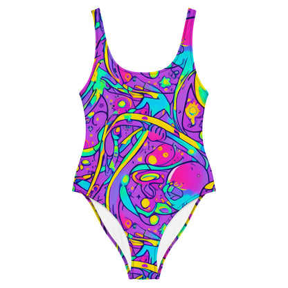 One-Piece Swimsuit - Neon Galaxy Whirl