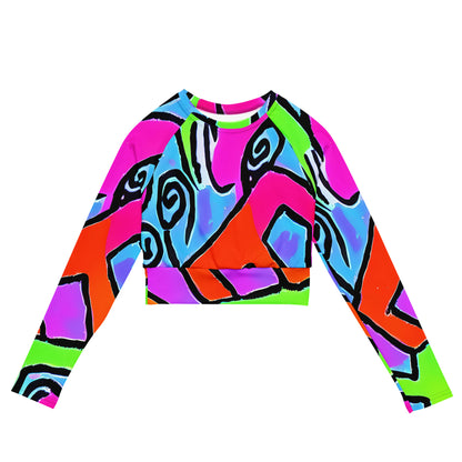 Long Sleeve Crop Top - Electric Mosaic