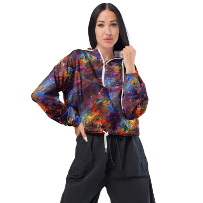 Women's Cropped Windbreaker - Auroral Ripples