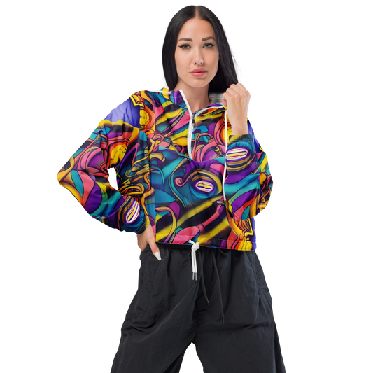 Women's Cropped Windbreaker - Pre-Raphaelite Wave