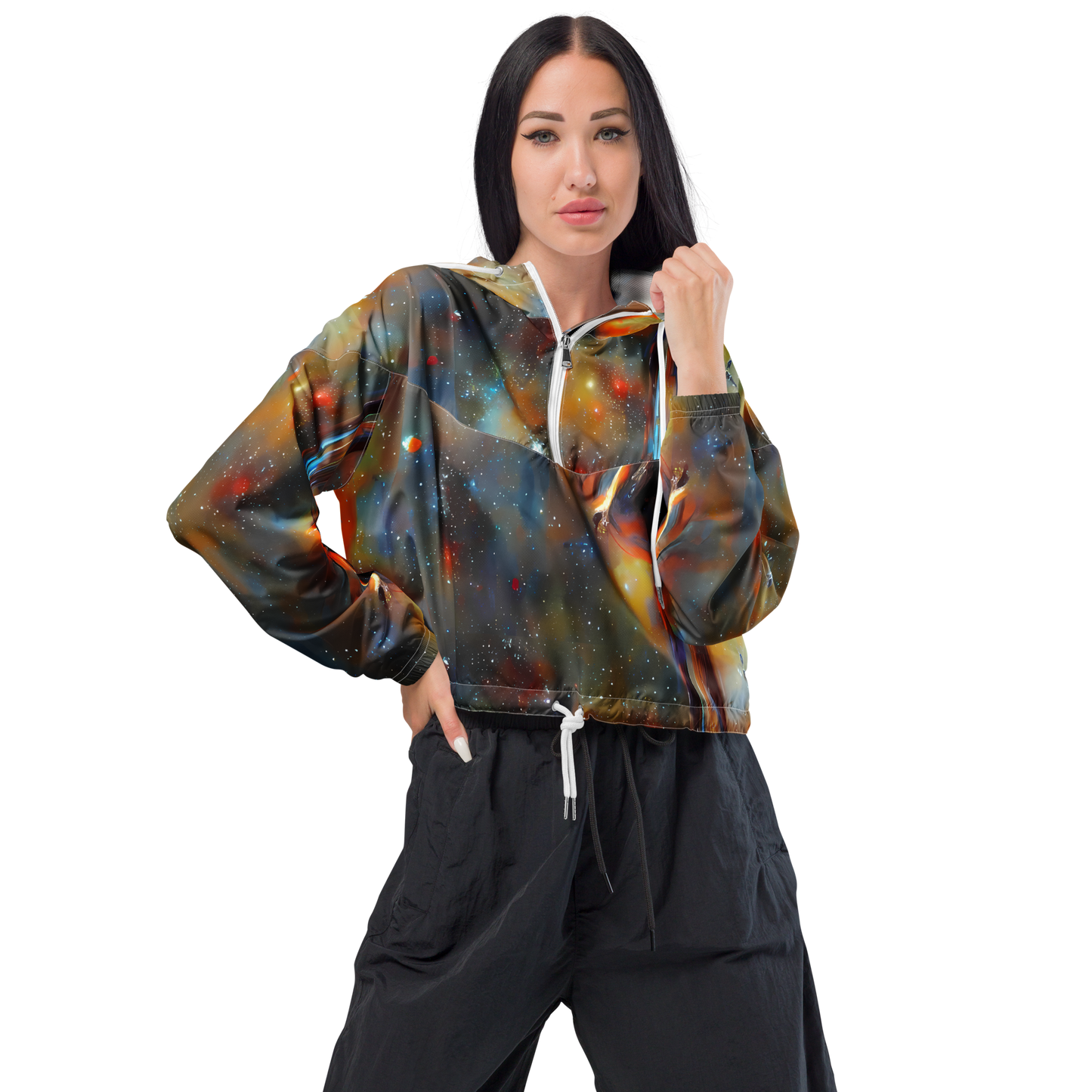 Women's Cropped Windbreaker - Brush Nebula